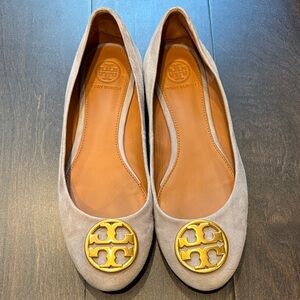 Tory Burch Taupe Flats with Gold Emblem